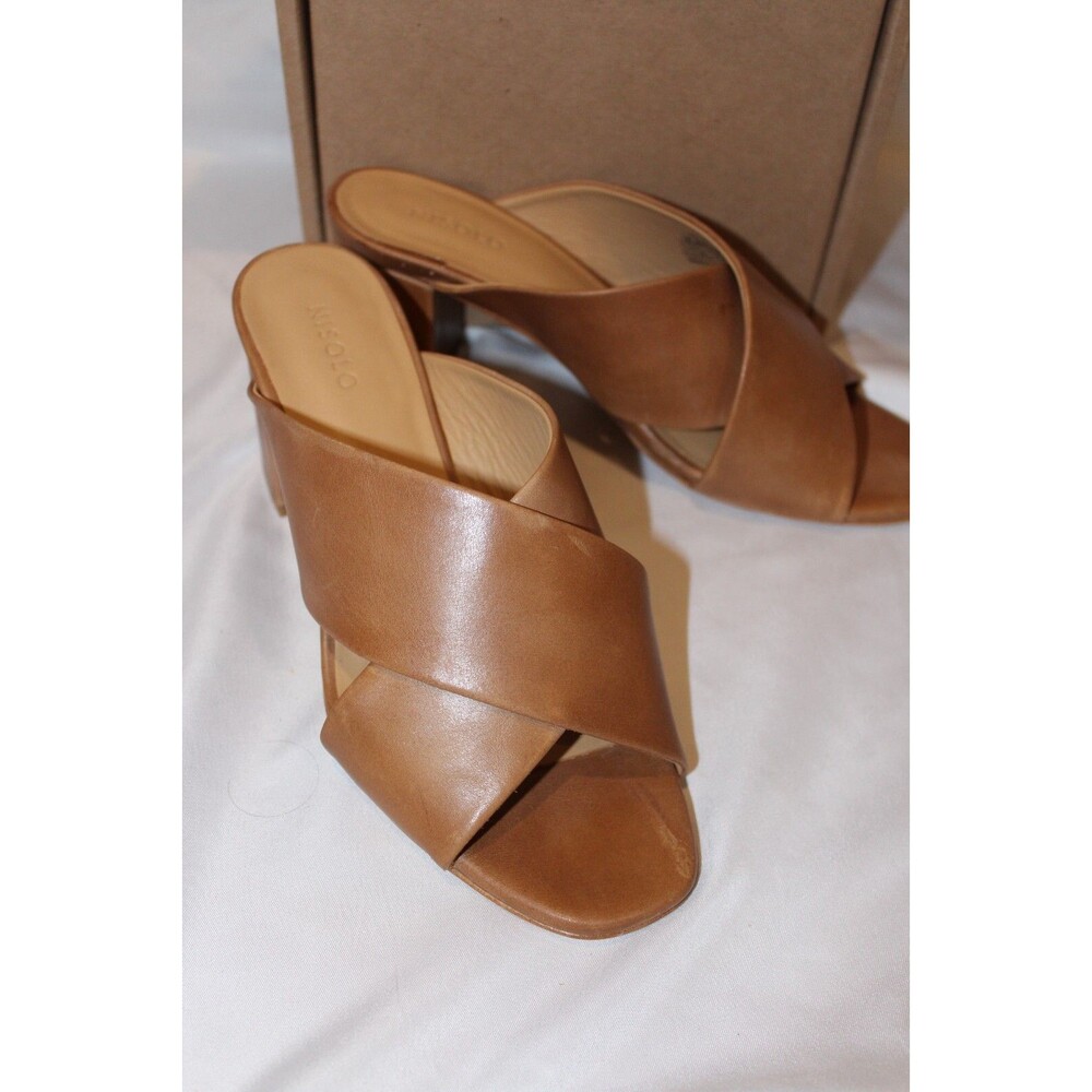 NISOLO WOMEN'S CARINA LEATHER CROSS STRAP MULE SANDALS N ALMOND NIB SZ 8 $180 CR - Picture 4 of 7